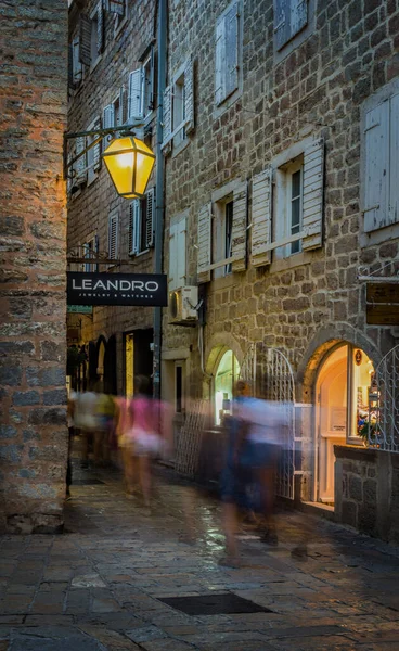 Černá Hora Července2017 Úzké Ulice Starého Večera Budva Černé Hoře — Stock fotografie