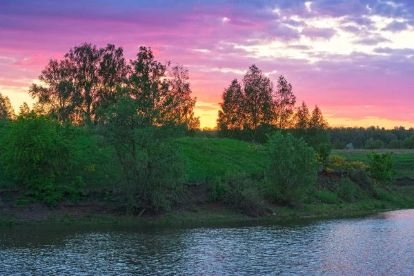 Ora Del Tramonto Montagna Con Grande Albero — Foto Stock