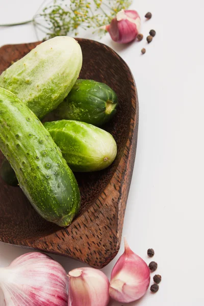 Pickling cucumbers and spices — Stock Photo, Image