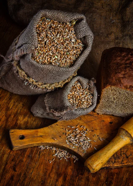 Bag of wheat in the bakery — Stock Photo, Image