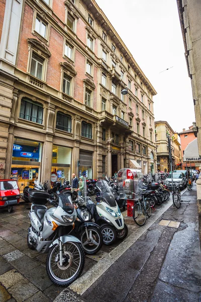 General view of Bologna street with motorbikes — Stock Photo, Image