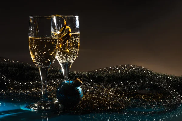 New year glasses with champagne — Stock Photo, Image