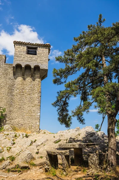 Mur Twierdzy Guaita Jest Najstarszym Najbardziej Słynnej Wieży San Marino — Zdjęcie stockowe