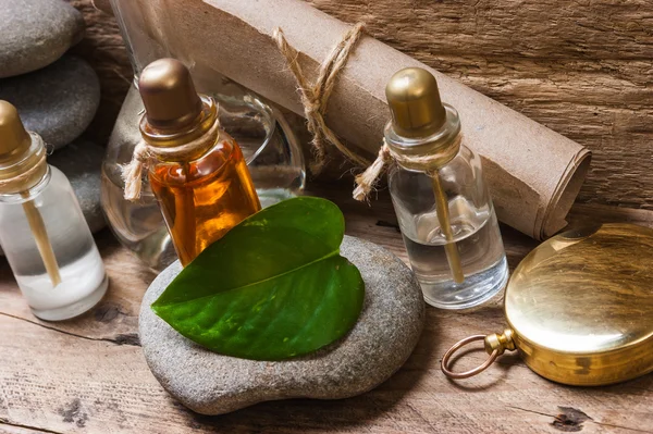 Vials with essential oils — Stock Photo, Image