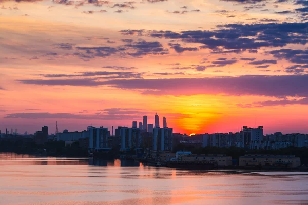 Zonsopgang Stad Moskou Silhouet Van Gebouwen Sunrise — Stockfoto