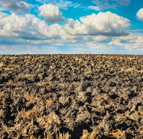 Landskap med ett plöjt fält — Stockfoto