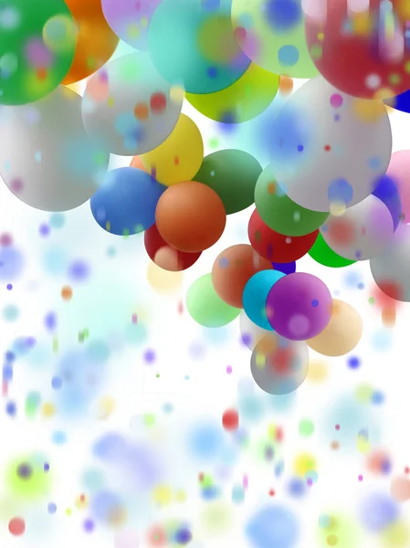 Confetti and colorful balloons on white background — Stock Photo, Image