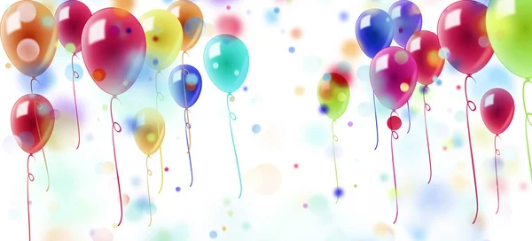 Конфетти и красочные воздушные шары на белом фоне — стоковое фото