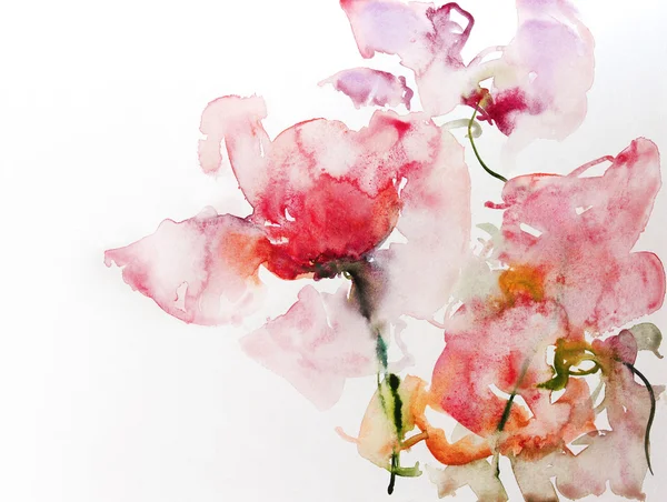 Flores aquarela no papel — Fotografia de Stock