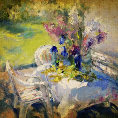 Bahçe çiçek aranjmanı boyalı