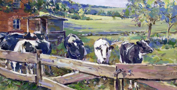 Paesaggio con mucche in sassone inferiore — Foto Stock