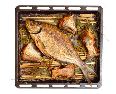 Uzun zamandır pişmiş balık. Rus fırınında pipetle pişirilmiş. İzole edilmiş.