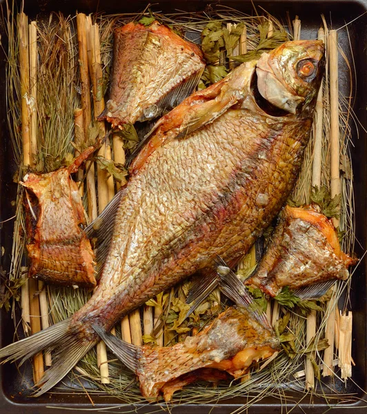 Long Cooked Fish Baked Russian Oven Straw — Stock Photo, Image