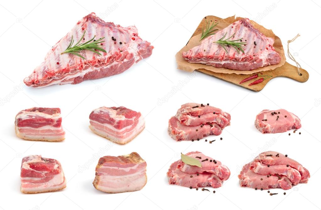 Uncooked meat on white background.