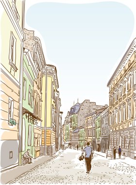 Antika Avrupa sokak. Yaz şehir manzarası.