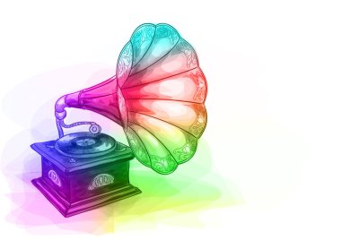 Vintage Gramophone in iridescen colours. clipart