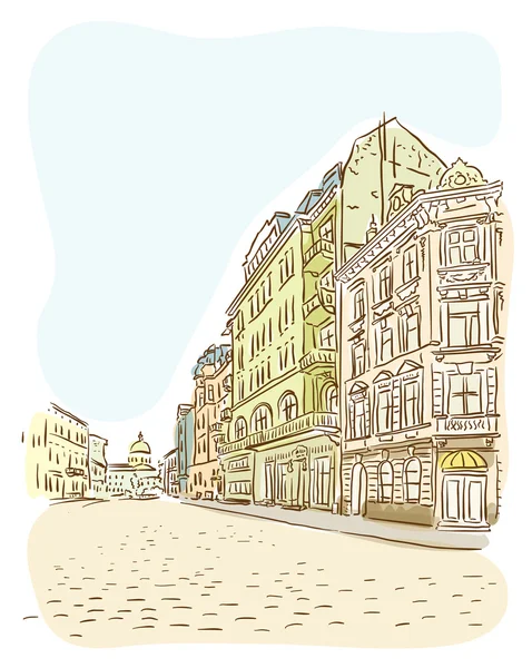 Antique European street. Summer city landscape. — Stock Vector