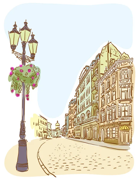 Antika Europeiska street. Sommaren stadslandskapet. — Stock vektor