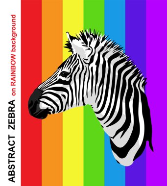 Zebra portre soyut gökkuşağı şeritler üzerinde.