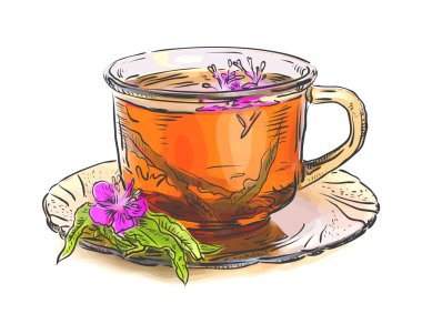 Tea with rosebay willowherb in  glass. clipart