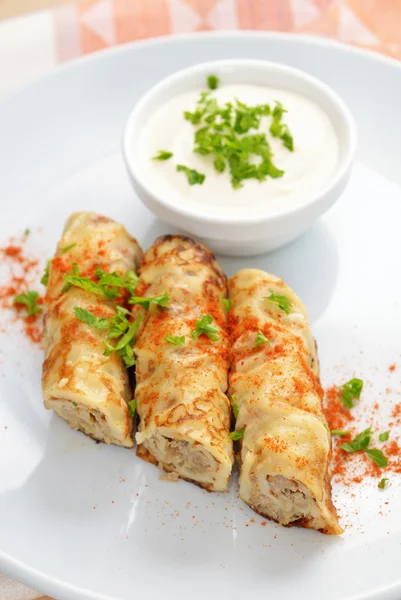 Pancakes Stuffed With Meat — Stock Photo, Image