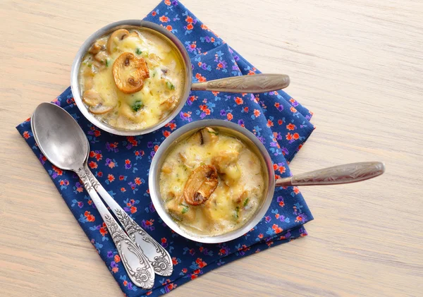 Mushroom Julien with sour cream and cheese - Cocotte at Cooking — Stock Image Mushroom Julien with sour cream and cheese - Cocotte at Cooking Stock Photo