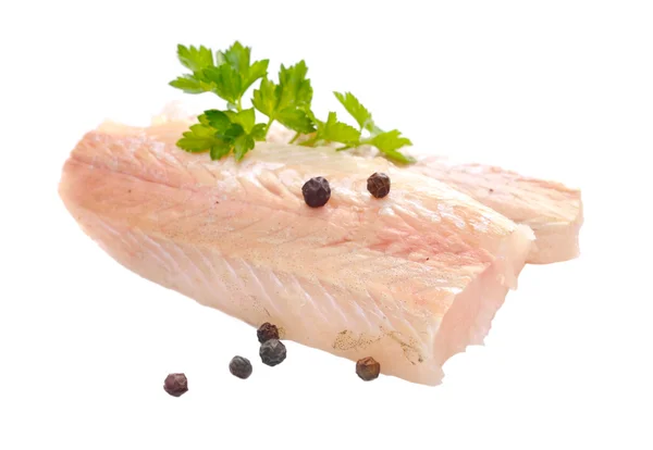 Pedaços de filetes de peixe de pescada em bruto . — Fotografia de Stock