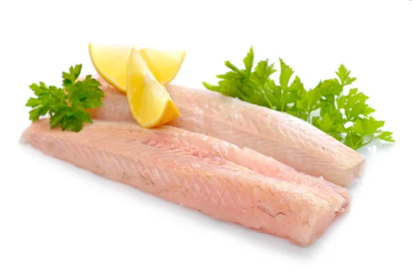 Raw Hake fish fillet pieces. — Stock Photo, Image