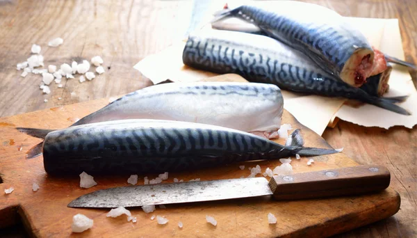 Färsk makrill i styrelsen. — Stockfoto