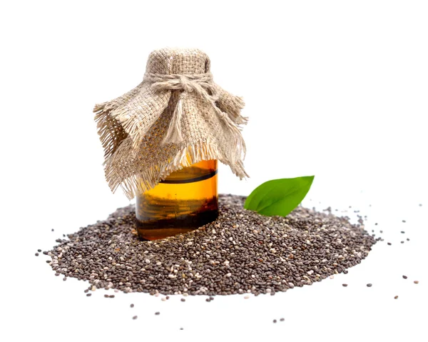 Chia seed with pharmaceutical bottle. — Stock Photo, Image
