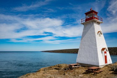 Boar's Head Lighthouse on Long Island in Digby County, Nova Scotia, NS, Canada, overlooking sea Bay of Fundy of Atlantic Ocean clipart