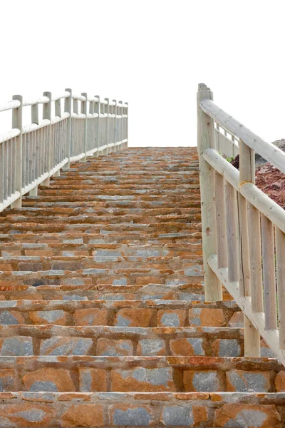 Escalier en brique avec balustrades en bois — Photo