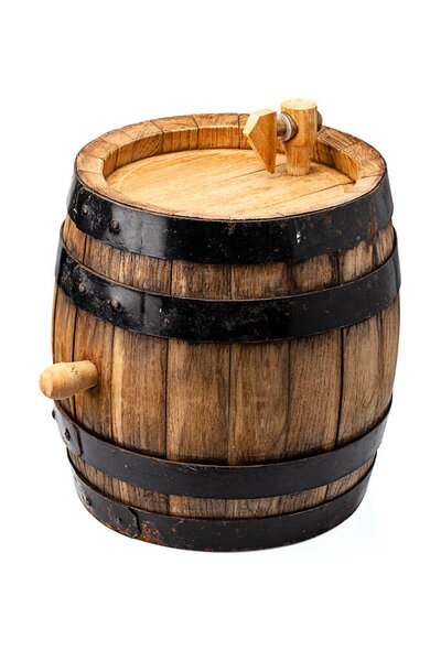 wooden barrel for alcohol drinks containing isolated on white background