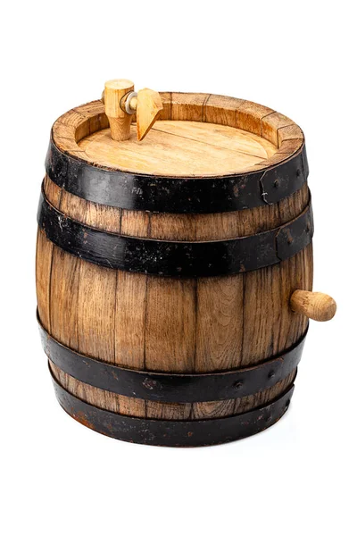 Holzfass Für Alkoholische Getränke Mit Isoliertem Inhalt Auf Weißem Hintergrund — Stockfoto