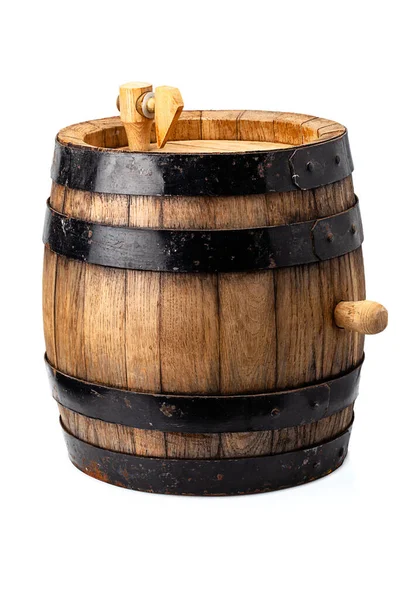 Dřevěný Sud Alkoholické Nápoje Obsahující Izolované Bílém Pozadí — Stock fotografie