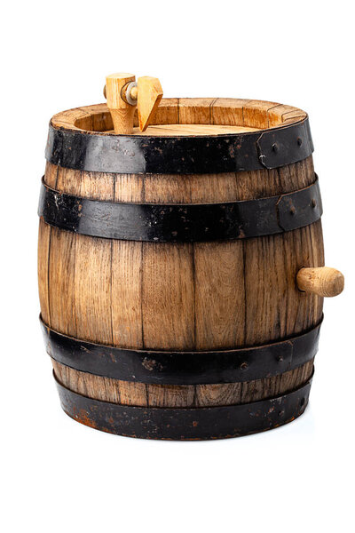 wooden barrel for alcohol drinks containing isolated on white background