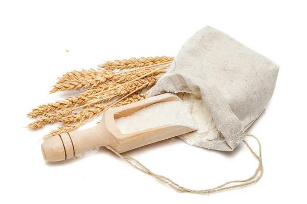 Wheat in bag and scoop — Stock Photo, Image