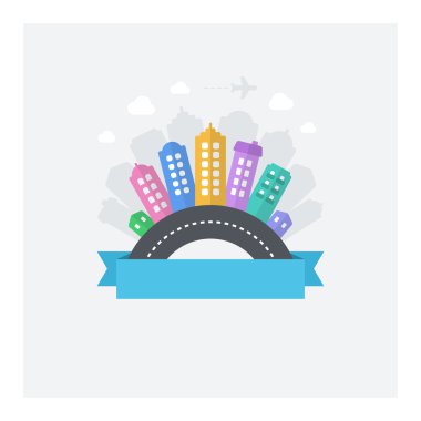 Metin alanı ile modern cityscape vektör tasarımı. Resimde w