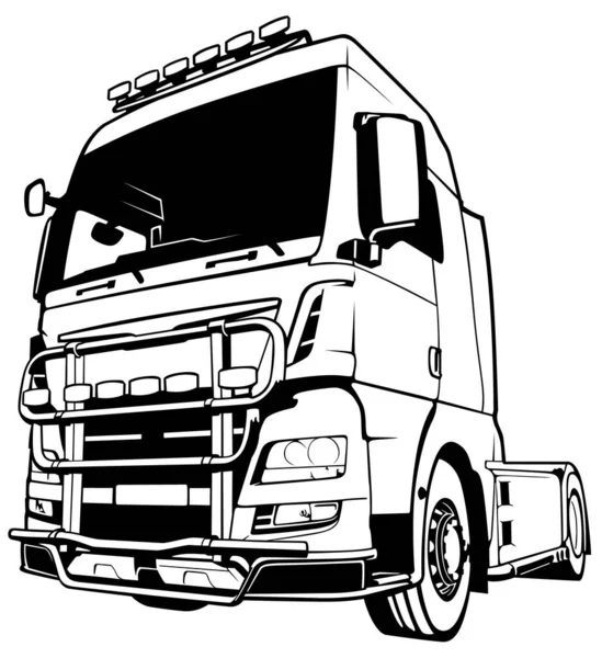 Camion Bianco Nero Illustrazione Bianco Nero Vettore — Vettoriale Stock