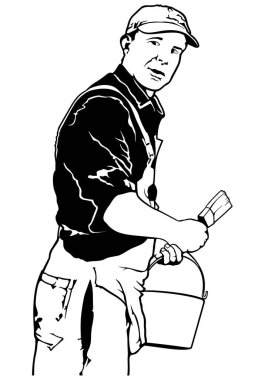 Kovalı ve Fırçalı Ressam - Siyah ve Beyaz Görüntü, Vektör