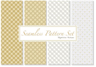 Altın ve Beyaz Renklerdeki Kusursuz Desenler - Tekrarlanan Arkaplan Dokuları, Soyut Vektör