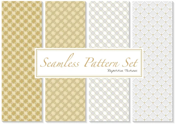 Altın ve Beyaz Renklerdeki Kusursuz Desenler - Tekrarlanan Arkaplan Dokuları, Soyut Vektör