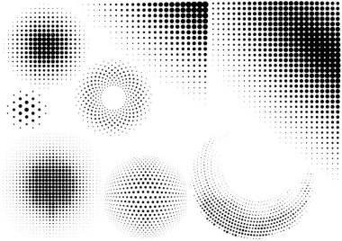 Soyut Yarım Düzen Dizileri - Grafik Resminiz için Siyah ve Beyaz Noktalı Tasarım Elementleri, Vektör