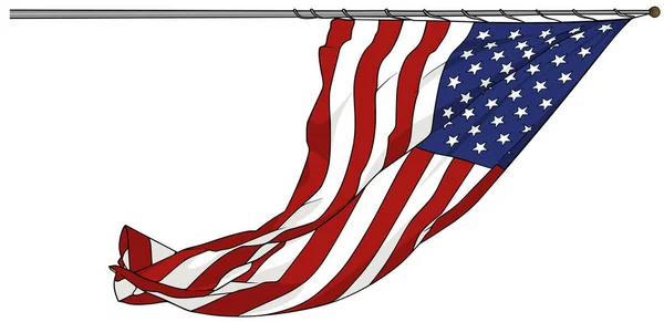 Sventolando Bandiera Americana Isolata Sfondo Bianco Illustrazione Colorata Vostri Progetti — Vettoriale Stock