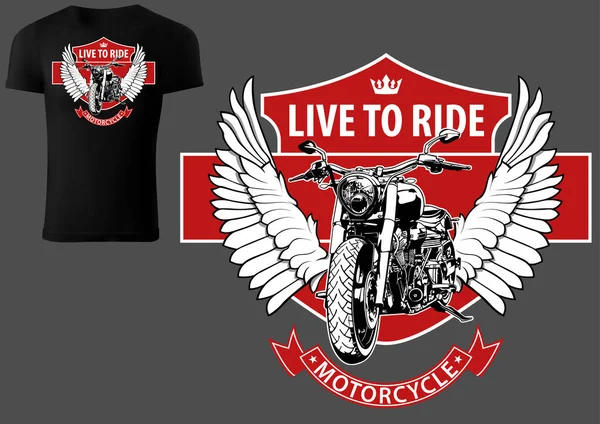 Shirt Design Com Motocicleta Asas Com Elementos Design Vermelhos Ilustração — Vetor de Stock