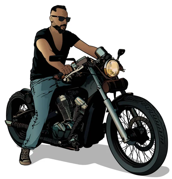 Motociclista Motocicleta Aislado Sobre Fondo Blanco Ilustración Colores Vector — Archivo Imágenes Vectoriales