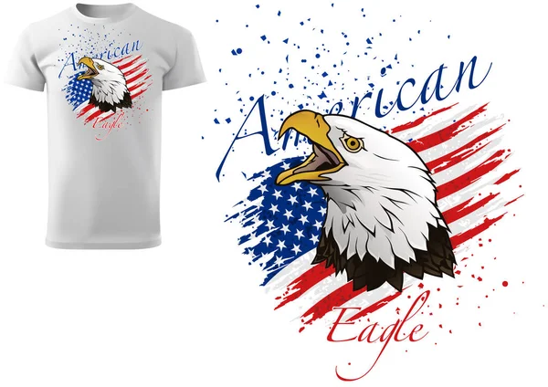 Shirt Design Bald Eagle Torn American Flag Colored Illustration Grunge — 스톡 벡터