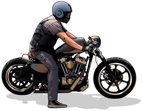 Motorradfahrer Auf Motorrad Isoliert Auf Weißem Hintergrund Farbige Illustration Vektor — Stockvektor