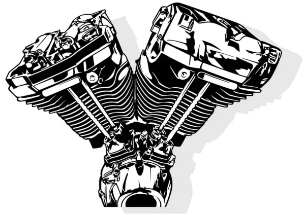 Czarno Białe Ilustracja Silnika Motocykla Obraz Izolowany Białym Tle Wektor — Wektor stockowy