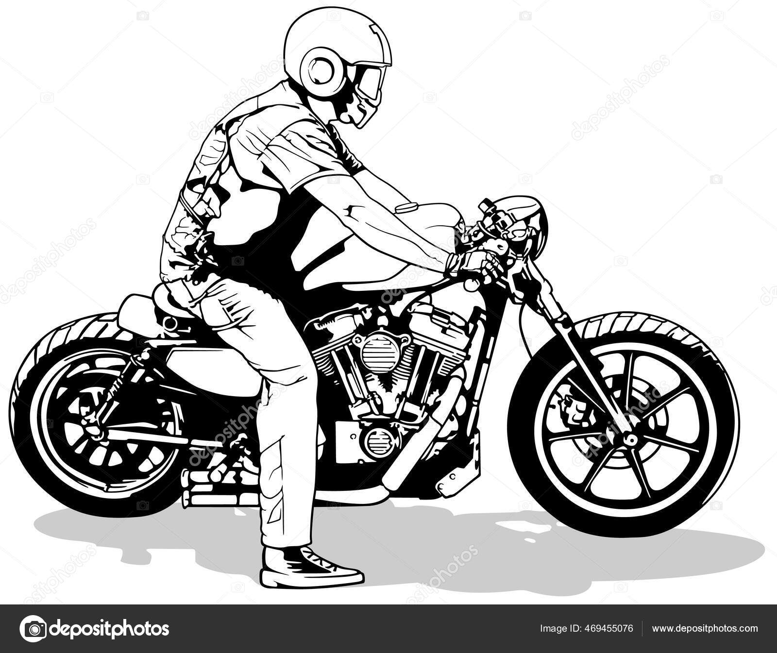Desenho Motocicleta Preto Branco Isolado Fundo Branco Ilustração Preta  Vetor imagem vetorial de dero2010© 468738724